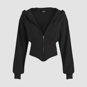 Cider Black Zip-Front Cropped Hoodie
